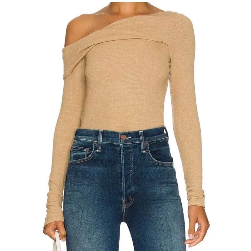 Free People We The Free Fuji Thermal Off The Shoulder Top Tan Beige Small